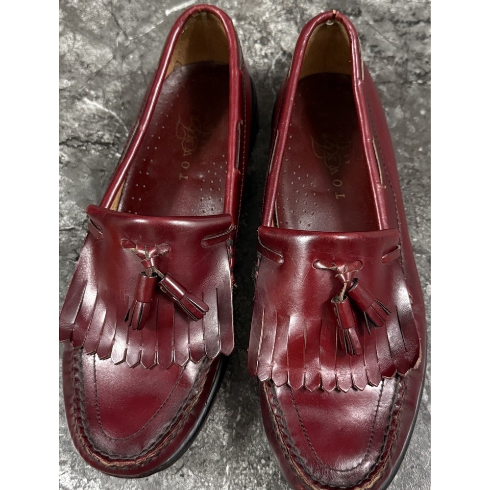 Towncraft Mens Moc Toe Fringed Kiltie Tassels Slip On Loafer Oxblood Sz 10.5